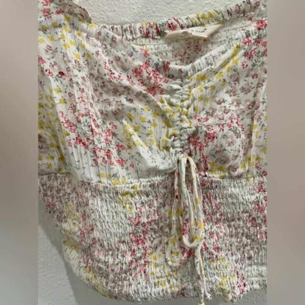 Sim & Sam Boho Cottagecore Floral Top Ruched Feminine Ruffle Romantic Crop Top - Picture 2 of 6